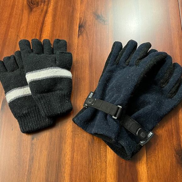 2 Pairs Gloves Knit Fingerless & Fleece REC TECH Adjustable - Picture 1 of 4
